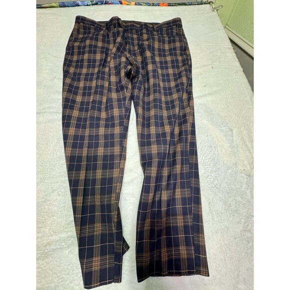 Santena Men’s Pants Golf 44wx28l Plaid Gold And Black Chino Active Wear Vintage - Picture 2 of 10